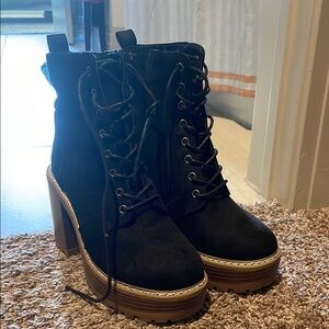 Black Lace-Up Ankle Boots